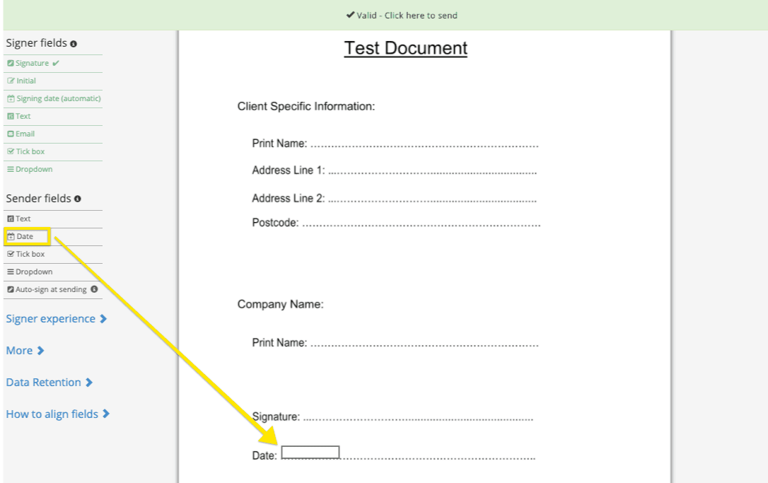 Auto date a document for the signing day on Legalesign Legalesign