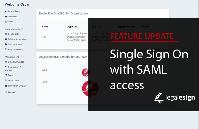 Lead image for Legalesign Esignature and Single Sign On (SSO) with SAML