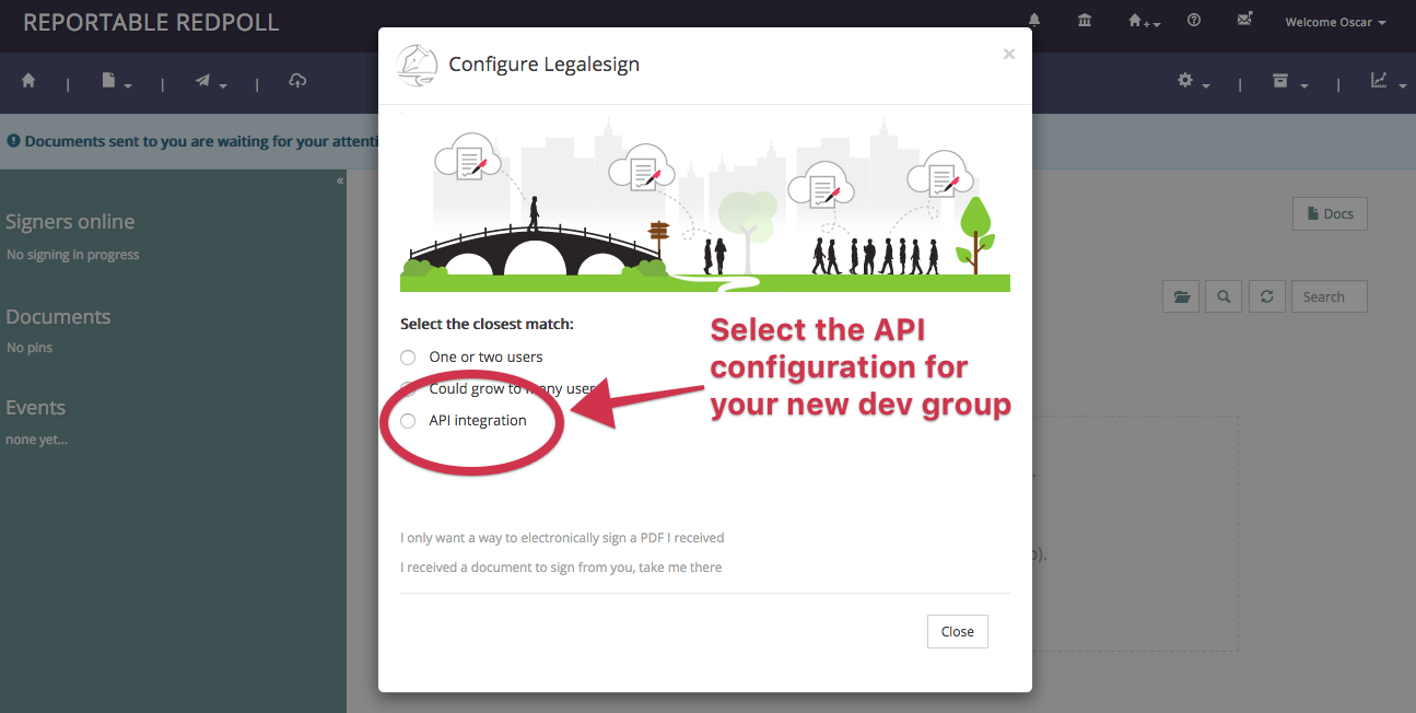 Image to show how to configure a group for API development
