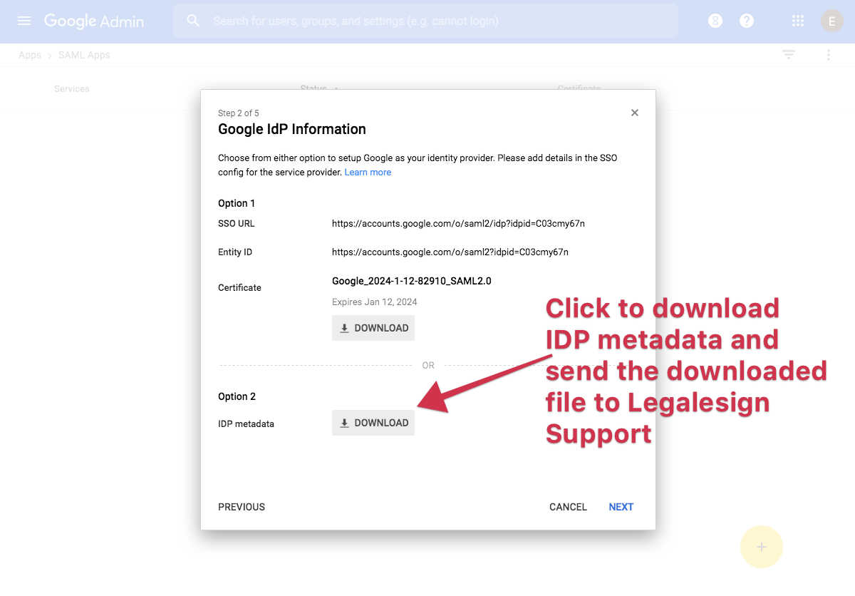 download and send support the google IDP data