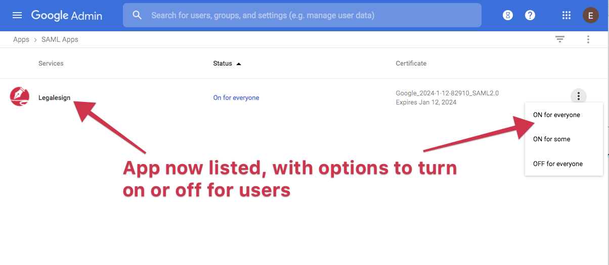 turn on google auth to legalesign for your users